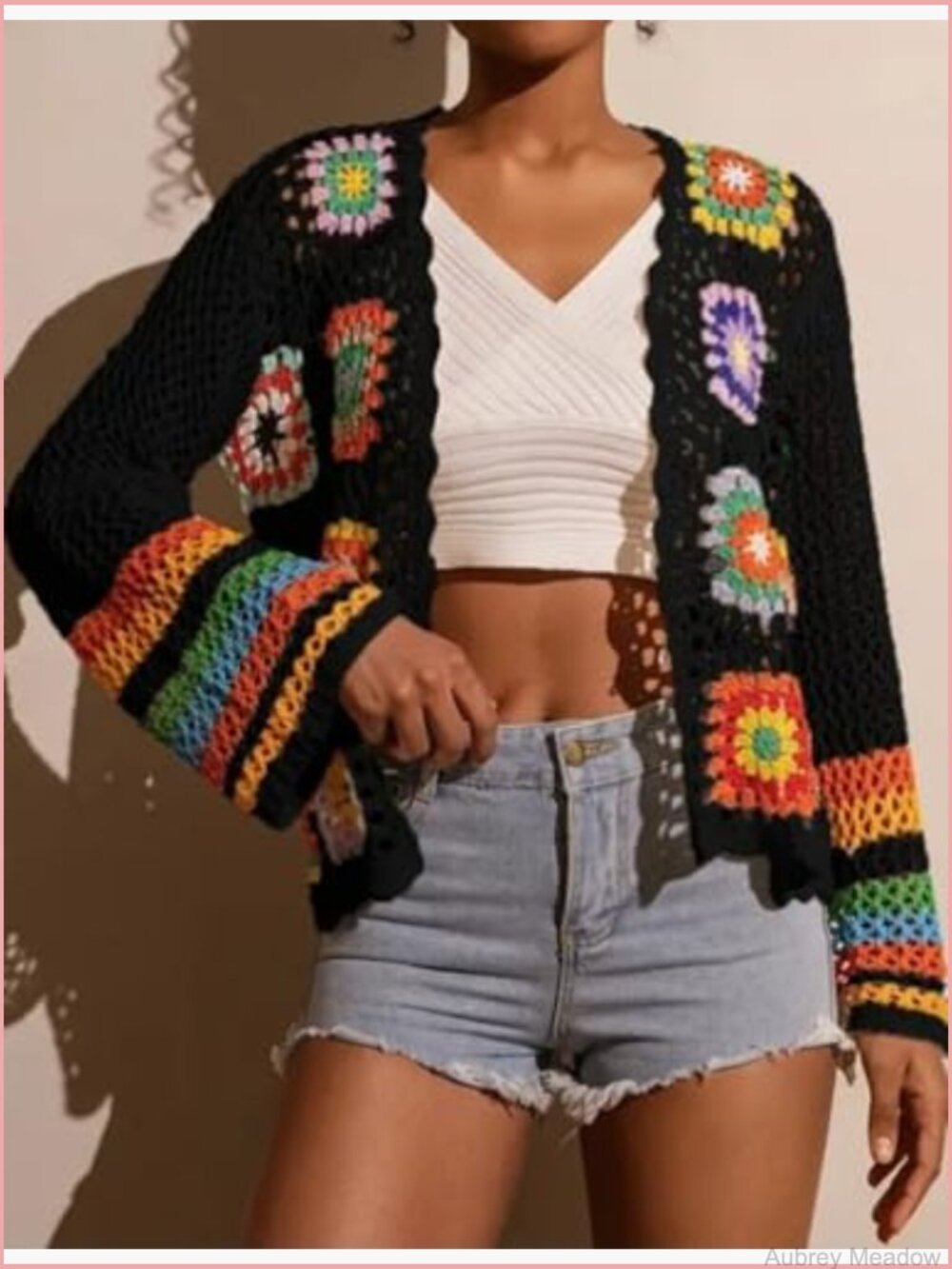 Trendy Crochet Cardigan Hollow Out Open Front Boho Sweater Top - Picture 4 of 5